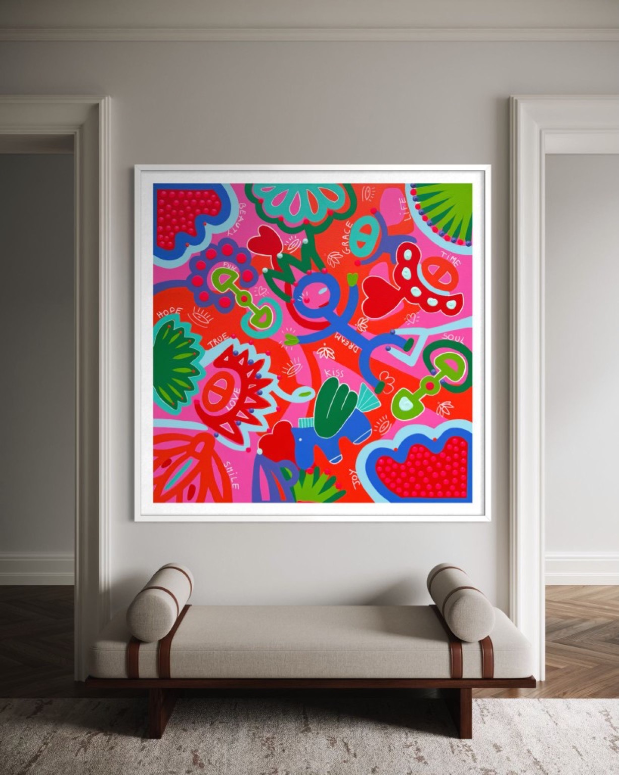 Barbara Cox abstract Contemporary Art painting with hearts and flowers