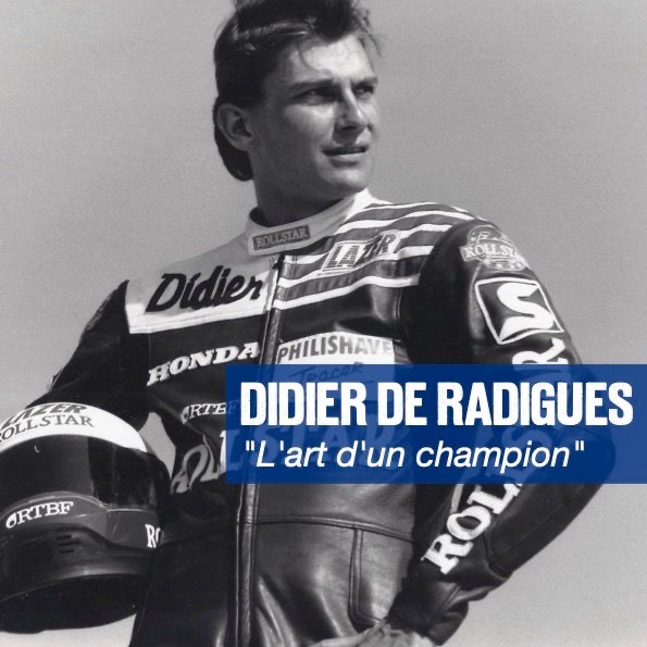Didier de Radiguès — Belgian artist and former international motorcycle racer with racing banner