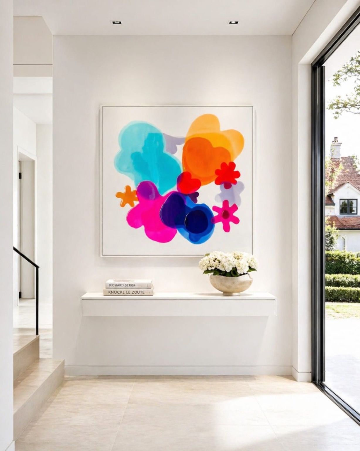 Valérie Parmentier resin painting in a contemporary interior, Knokke-Le-Zoute